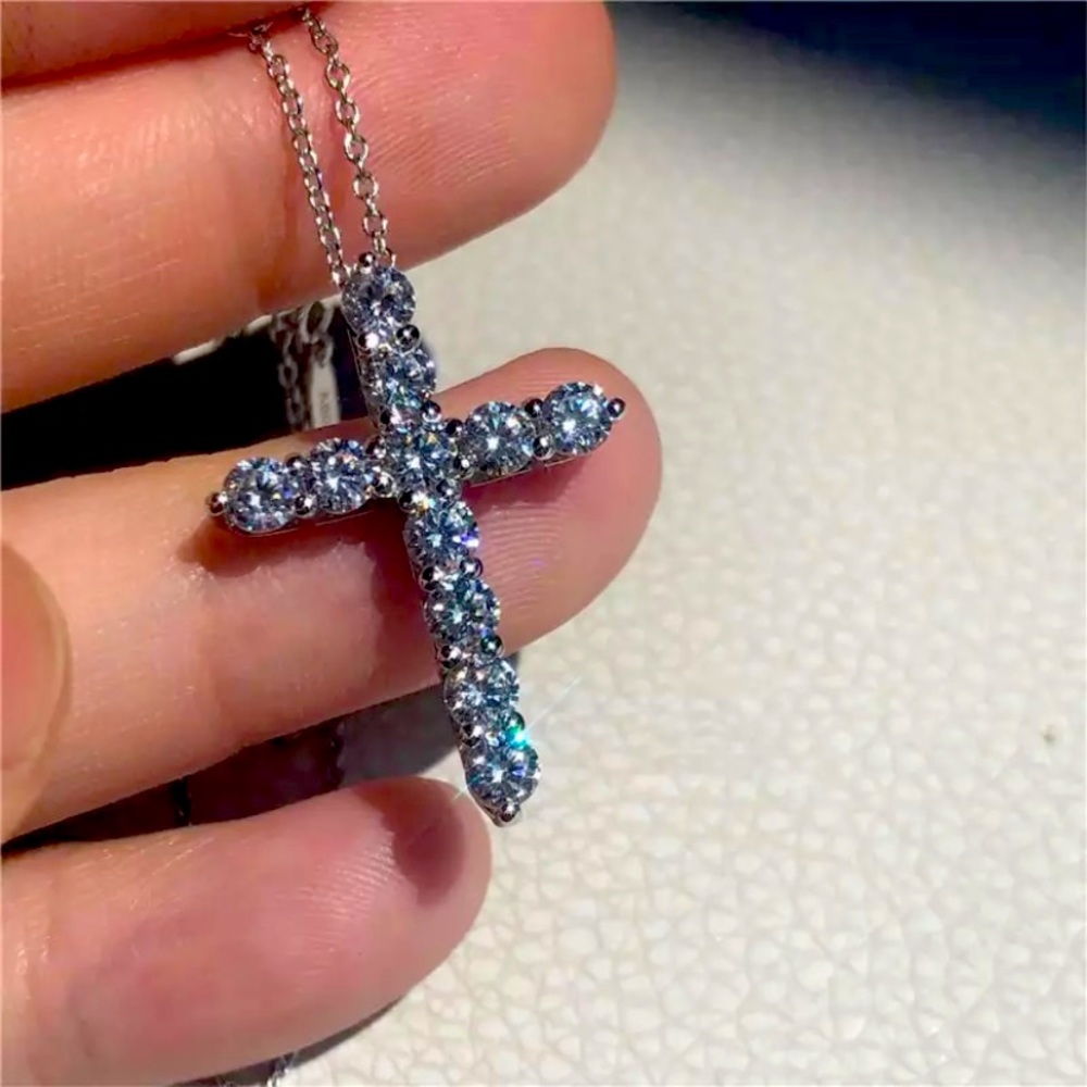 Necklace Pendant S925 Cross Cubic Zirconia - Picture 2 of 5